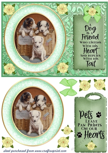 Green pup floral card front 9