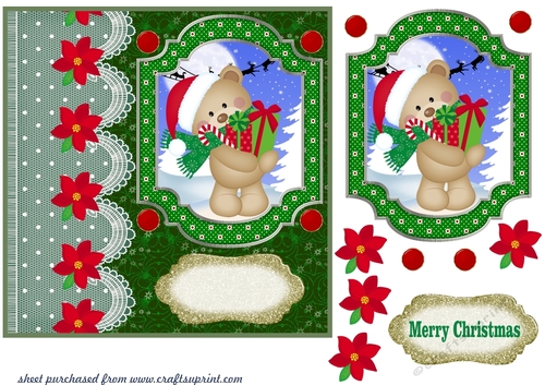Green Christmas bear card front 1