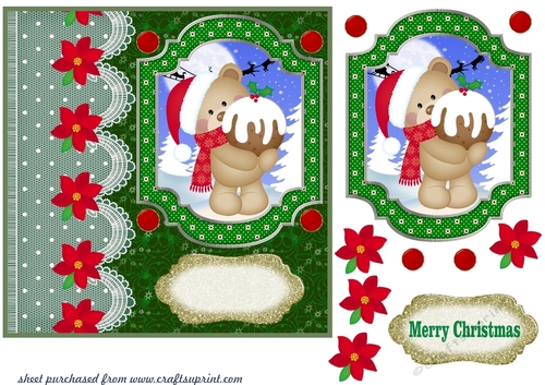 Green Christmas bear card front 2