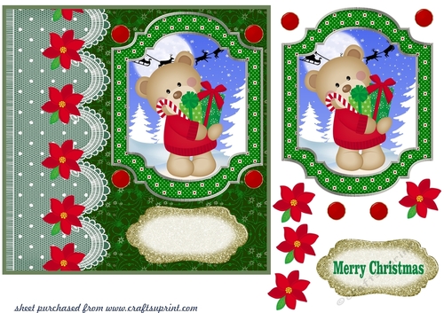 Green Christmas bear card front 3