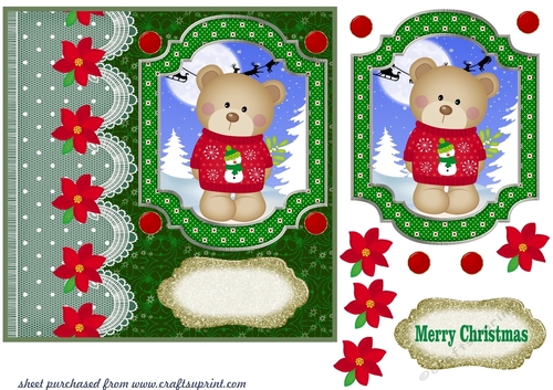 Green Christmas bear card front 4