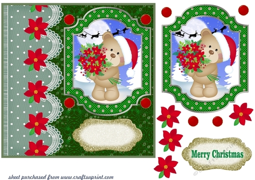 Green Christmas bear card front 5