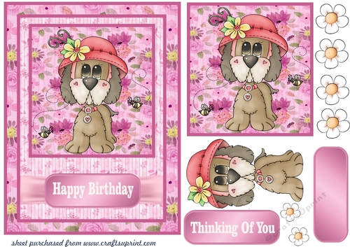Pink floral pup card front