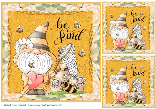 3 Be kind gnome card front/toppers