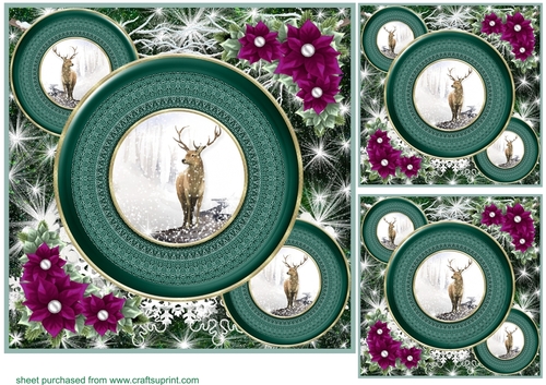3 Green Winter forest animal card front/toppers 1