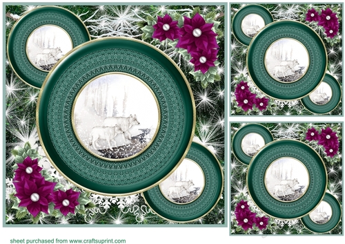 3 Green Winter forest animal card front/toppers 2