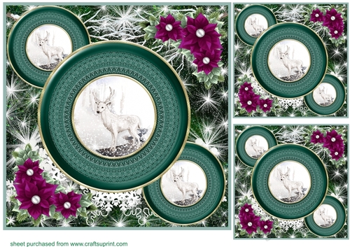 3 Green Winter forest animal card front/toppers 3