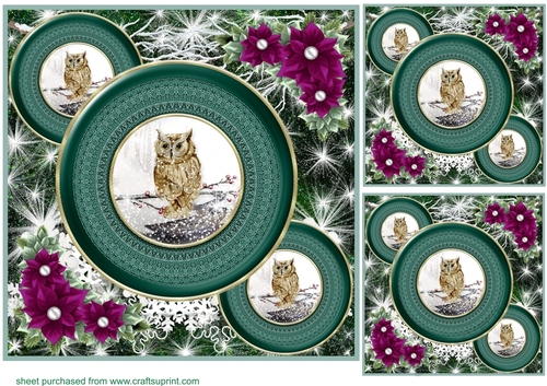 3 Green Winter forest animal card front/toppers 6