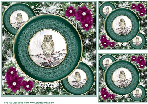 3 Green Winter forest animal card front/toppers 7