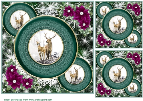3 Green Winter forest animal card front/toppers 8