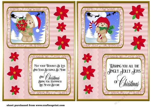 2 Pink Christmas teddies card fronts 2