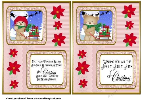 2 Pink Christmas teddies card fronts 3