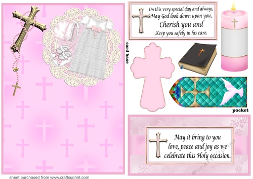 Baby girl Christening pocket card front