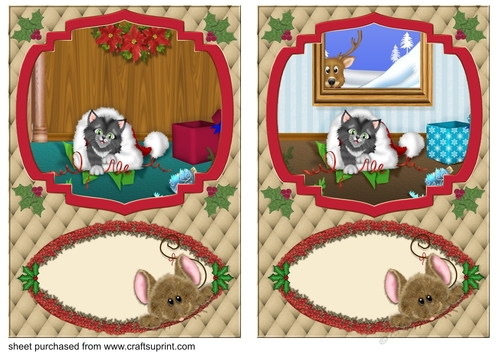 2 Christmas cat and mouse card fronts