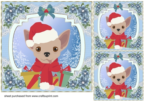 3 Blue Christmas pup card front/toppers 6