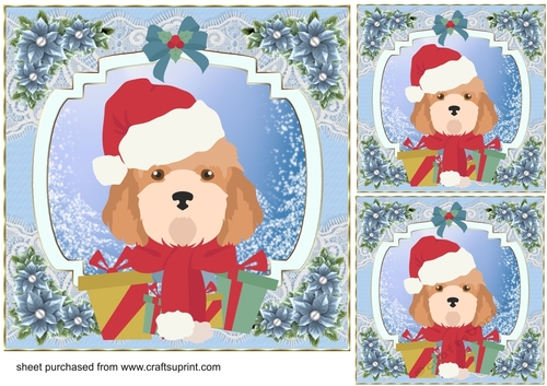 3 Blue Christmas pup card front/toppers 7