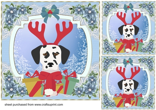 3 Blue Christmas pup card front/toppers 8