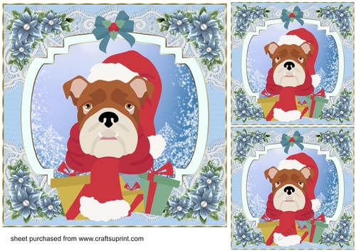 3 Blue Christmas pup card front/toppers 9
