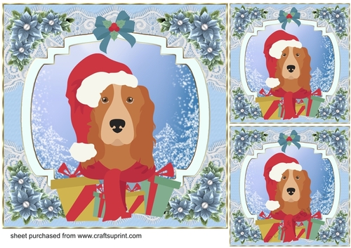 3 Blue Christmas pup card front/toppers 10