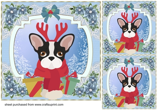 3 Blue Christmas pup card front/toppers 11
