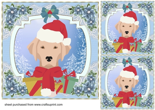 3 Blue Christmas pup card front/toppers 12