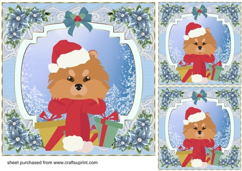 3 Blue Christmas pup card front/toppers 13