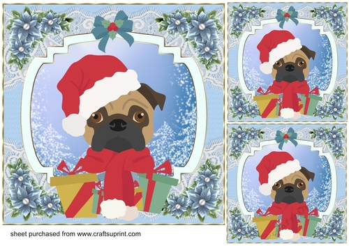 3 Blue Christmas pup card front/toppers 14
