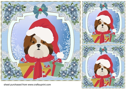 3 Blue Christmas pup card front/toppers 15