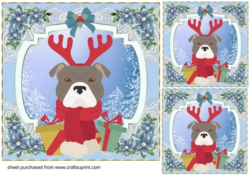 3 Blue Christmas pup card front/toppers 16