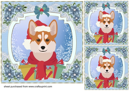 3 Blue Christmas pup card front/toppers 17