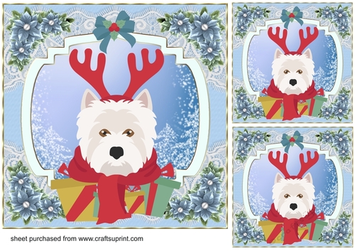 3 Blue Christmas pup card front/toppers 18