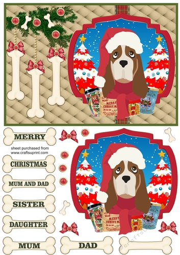 Basset hound Christmas card front