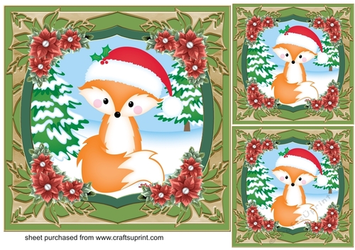 3 Green Christmas forest animals card front/toppers 2