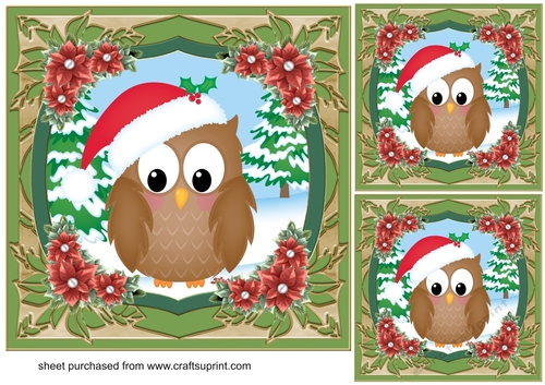 3 Green Christmas forest animals card front/toppers 3