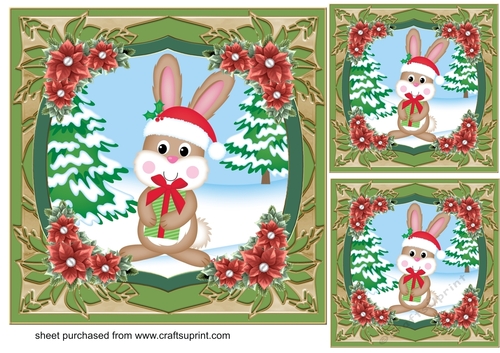 3 Green Christmas forest animals card front/toppers 4