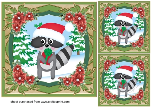 3 Green Christmas forest animals card front/toppers 5