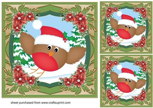 3 Green Christmas forest animals card front/toppers 6