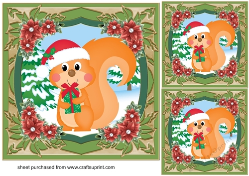 3 Green Christmas forest animals card front/toppers 7