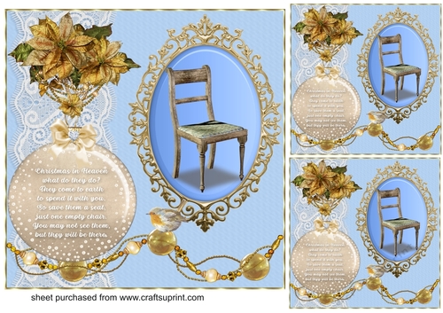 3 Blue Christmas in Heaven (empty chair) card front/toppers
