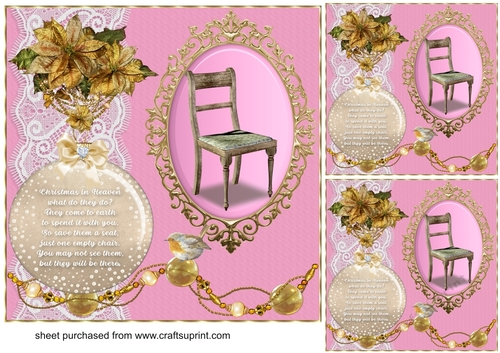 3 Pink Christmas in Heaven (empty chair) card front/toppers
