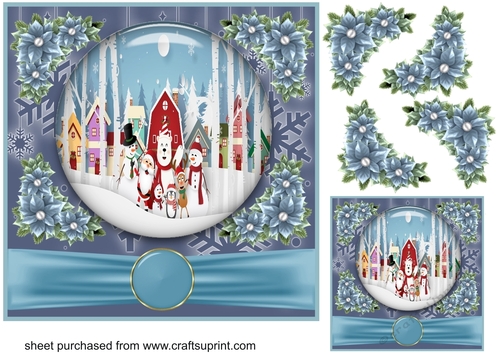 Blue Christmas scene card front 2