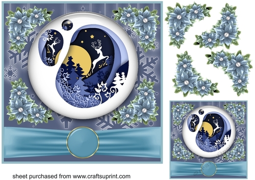 Blue Christmas scene card front 4