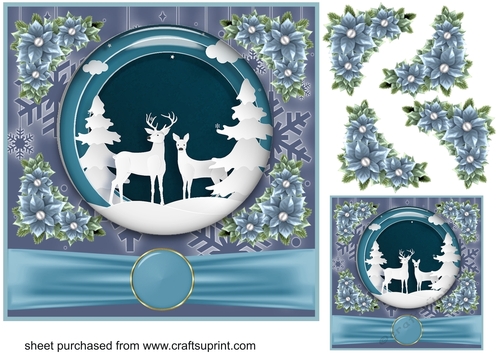 Blue Christmas scene card front 5