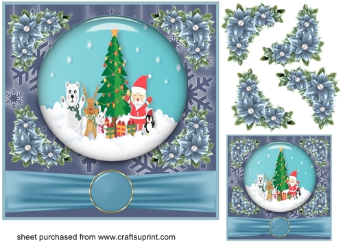 Blue Christmas scene card front 6