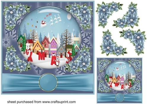 Blue Christmas scene card front 7
