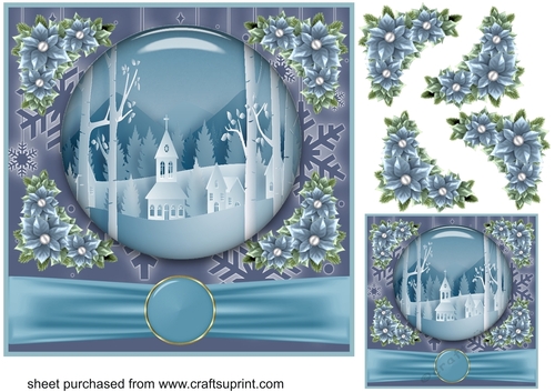 Blue Christmas scene card front 8