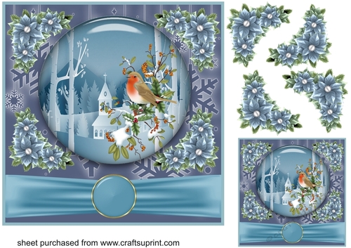 Blue Christmas scene card front 9