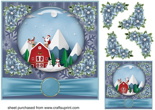 Blue Christmas scene card front 10