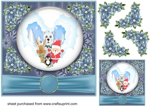 Blue Christmas scene card front 11