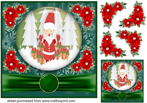 Green and red Christmas scene card front 2